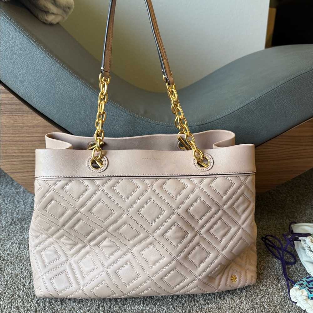 Tory Burch Tan Gold Shoulder Bag with Quilted Design